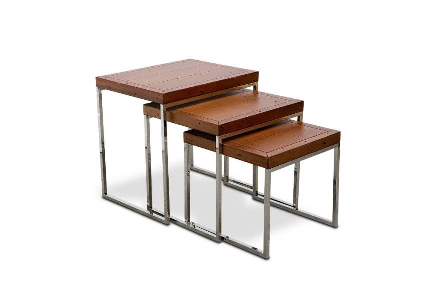 Mesa lateral em inox e madeira laminada envelhecida Mesa lateral em inox e madeira laminada envelhecida