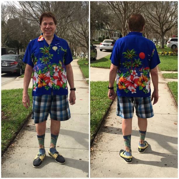 Silvio Santos mostra seu look de ver&atilde;o em f&eacute;rias na Fl&oacute;rida, onde passa f&eacute;rias