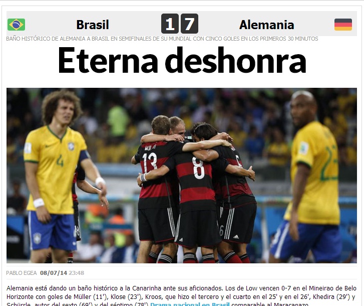 Vexame da seleção brasileira repercute na Imprensa internacional