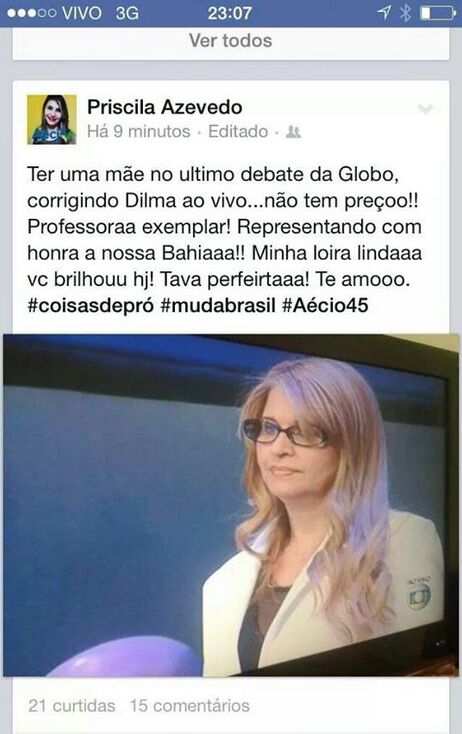 Filha de professora que corrigiu Dilma em debate causa polêmica na web