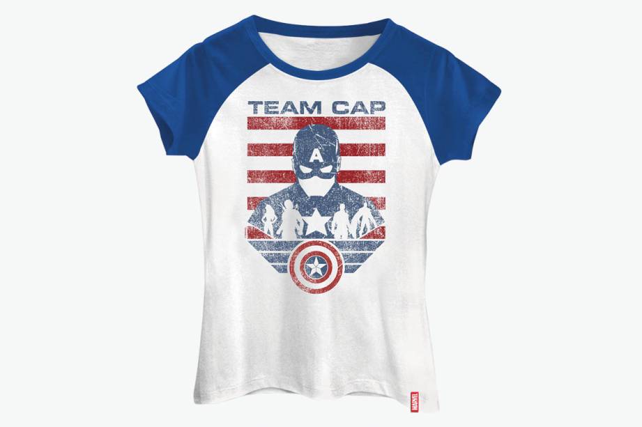 Camiseta feminina do Capit&atilde;o Am&eacute;rica: R$ 79,90