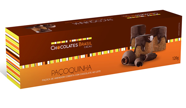 Caixa de paçoquinhas de amendoim cobertas com chocolate ao leite Caixa de paçoquinhas de amendoim cobertas com chocolate ao leite