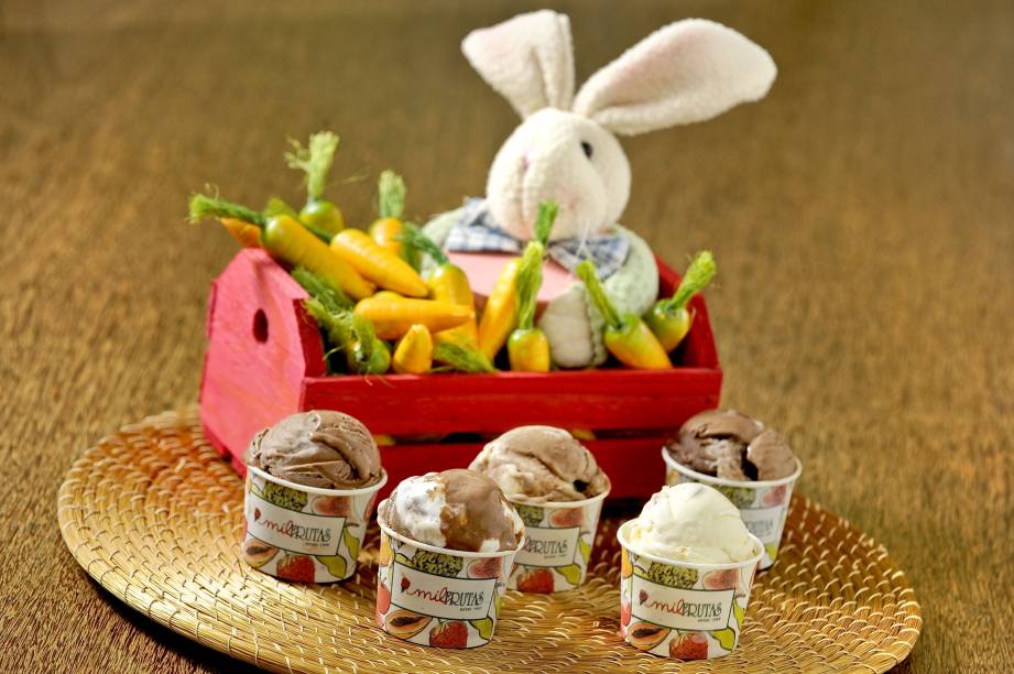 Mil Frutas criou sorvetes de chocolate branco com amêndoas, gianduia e chocolate duplo para a Páscoa Mil Frutas criou sorvetes de chocolate branco com amêndoas, gianduia e chocolate duplo para a Páscoa