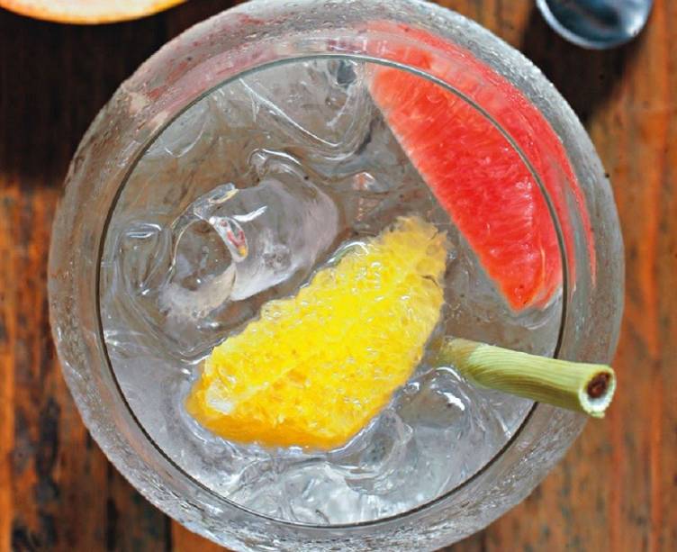 Gim-tônica, com gomos de grapefruit e laranja: combinação refrescante Gim-tônica, com gomos de grapefruit e laranja: combinação refrescante
