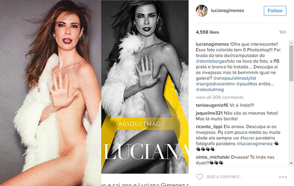 Luciana Gimenez mostra foto com e sem Photoshop em clique no Instagram: “Desculpa aí, invejosos”