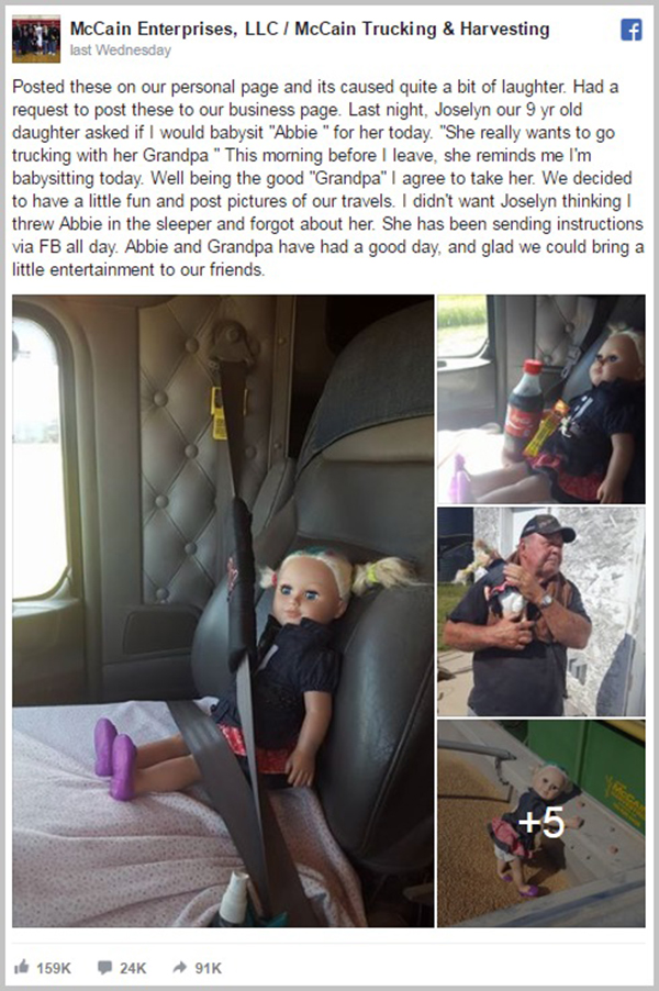 Pai vira hit no Facebook ao publicar fotos de quando foi babá da boneca da filha