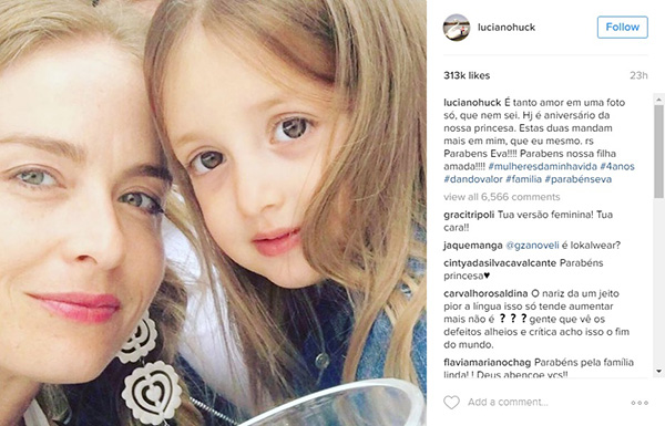 Luciano Huck e Angélica publicam raro clique da filha mais nova, Eva, no Instagram