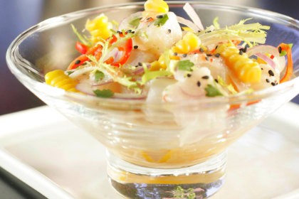 Ceviche com batata-doce e milho verde, do restaurante Nicota Ceviche com batata-doce e milho verde, do restaurante Nicota