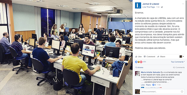 Em São Paulo, jornal erra ao fazer chamada, provoca “saia justa” e repercute na internet