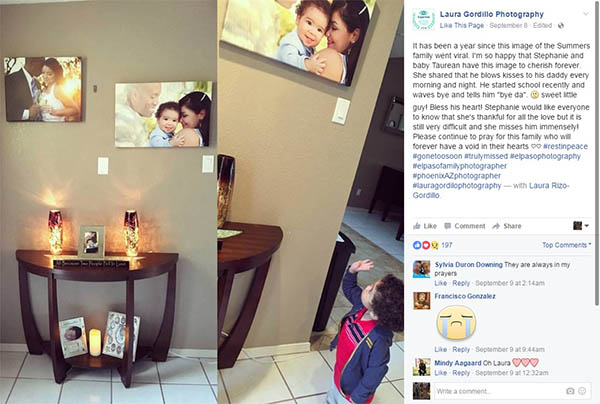 Mãe recria ensaio fotográfico da família com imagem do marido que morreu sem conhecer o filho