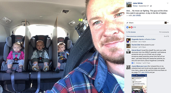 Pai de trigêmeos inventa solução criativa (e barata) para evitar brigas entre os filhos dentro do carro