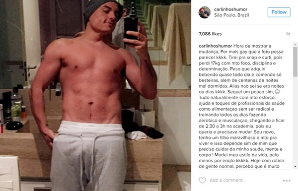 Sem camisa, Carlinhos do “Pânico na Band” exibe boa forma e comemora transformação e nova fase