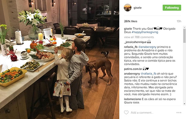 Gisele Bündchen mostra detalhes da comemoração do Dia de Ação de Graças em família