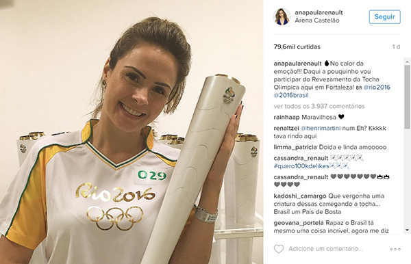 Após críticas, ex-BBB Ana Paula Renault publica desabafo na internet sobre tocha olímpica