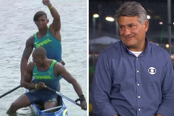 Cleber Machado se empolga durante prova da canoagem e comete “gafe”na Globo