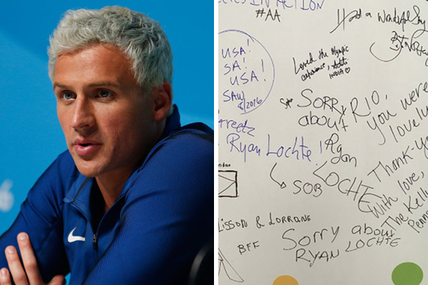 Americanos estão se desculpando por Ryan Lochte em mensagens no aeroporto do Rio de Janeiro