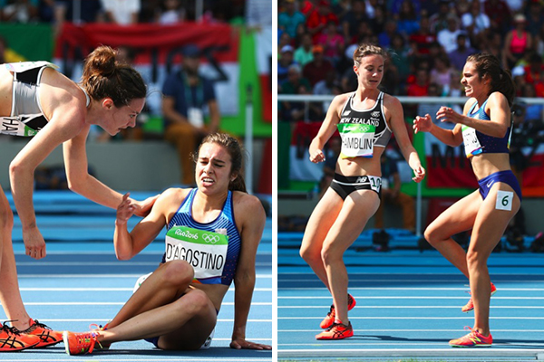 Após queda, corredora ajuda adversária a terminar prova dos 5 000 metros na Olimpíada do Rio