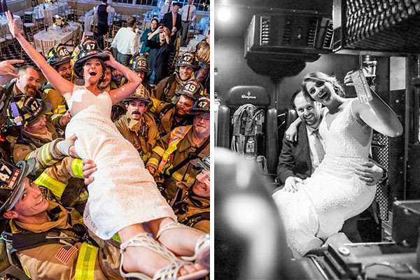 Esta noiva aproveitou que o salão do casamento foi evacuado por bombeiros para fazer ótimas fotos da cerimônia