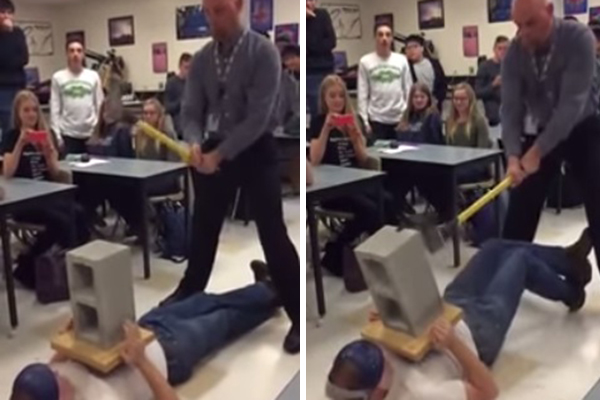 Professor de física faz demonstração em aula, mas acaba acertando “partes baixas” de aluno