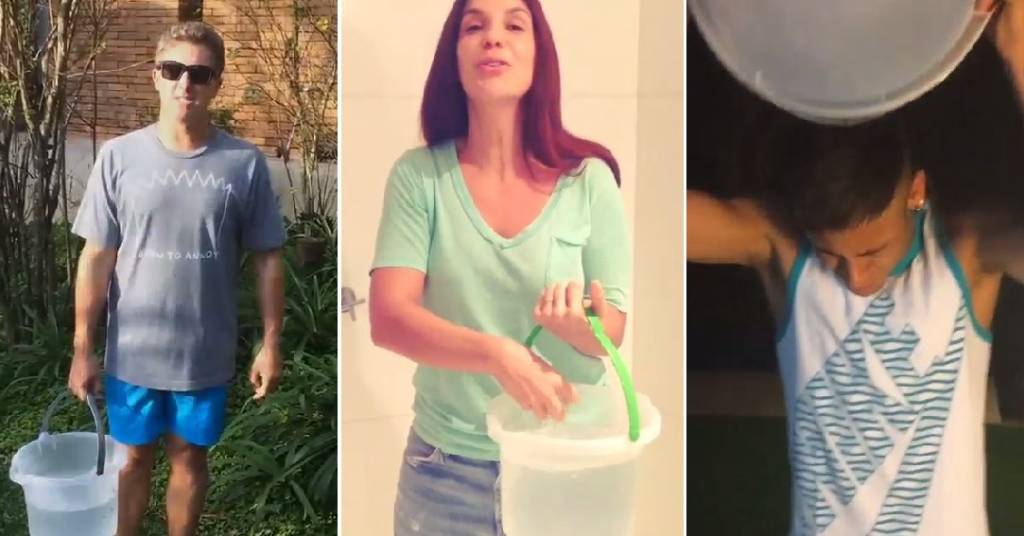 Luciano Huck, Ivete Sangalo e outros famosos brasileiros participam do desafio do balde de água gelada