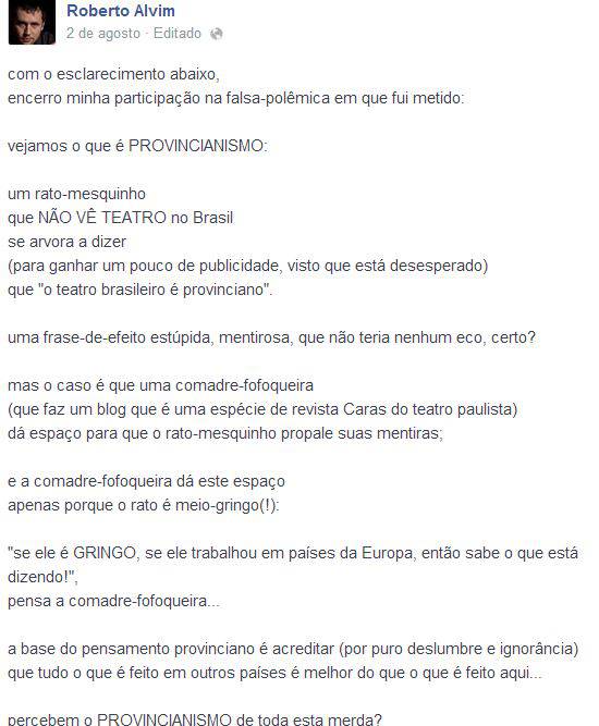 Facebook - discuss&atilde;o entre Roberto Alvim e Gerald Thomas