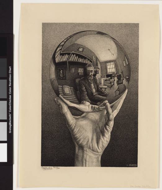 Auto-retrato no Espelho Esférico, de 1950: um dos 95 esplêndidos trabalhos de Escher feitos para desafiar os olhos Auto-retrato no Espelho Esférico, de 1950: um dos 95 esplêndidos trabalhos de Escher feitos para desafiar os olhos
