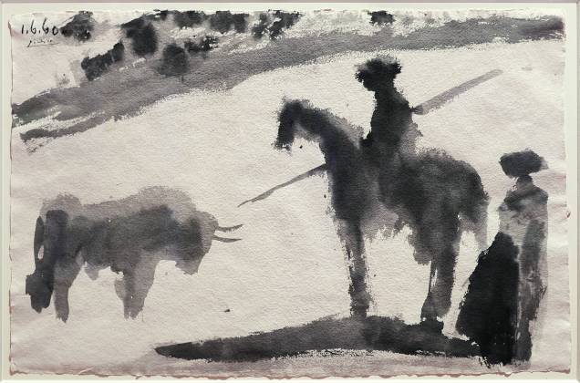 Avant la Pique, também de Picasso, usa tinta diluída para dar velocidade à representação Avant la Pique, também de Picasso, usa tinta diluída para dar velocidade à representação