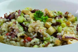 Risoto de abobrinha com cogumelos e carne seca, do Café Au Lait Risoto de abobrinha com cogumelos e carne seca, do Café Au Lait