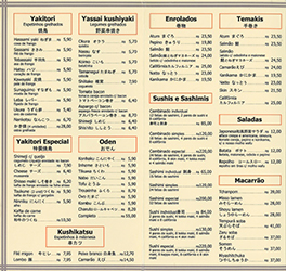 Cardápio Yakitori