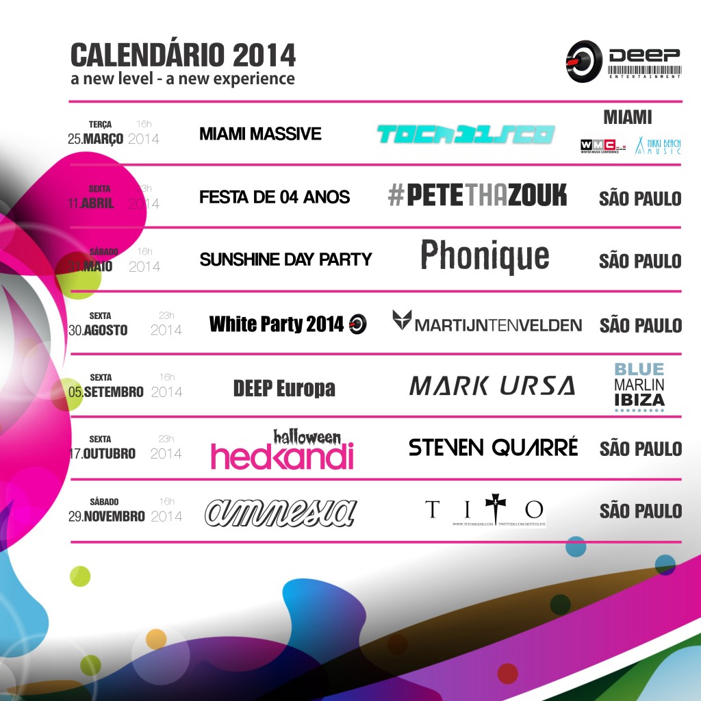 Calend&aacute;rio de festas da ag&ecirc;ncia Deep