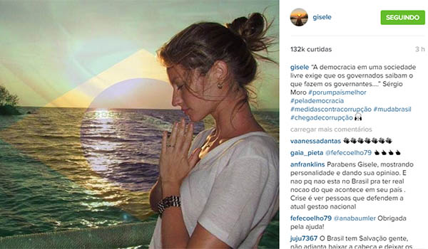 Gisele Bündchen decide se manifestar sobre crise política e é criticada no Instagram