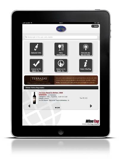 Carta de vinhos eletrônica no Le Vin
