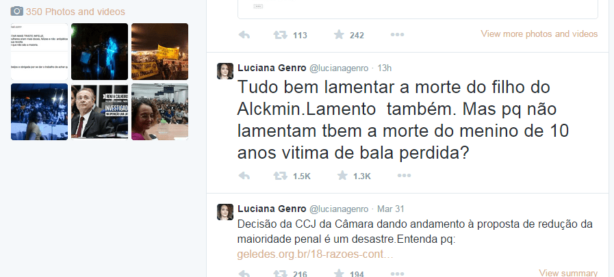 Luciana Genro compara comoção com Thomaz Alckmin a menino morto no Complexo do Alemão