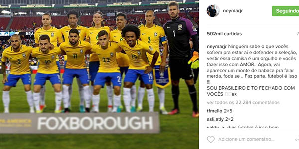 Neymar publica desabafo na internet após derrota do Brasil na Copa América