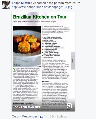 Paul Stanley, do Kiss, se confunde ao tentar homenagear o Brasil e posta foto de “feijoada” de mentira