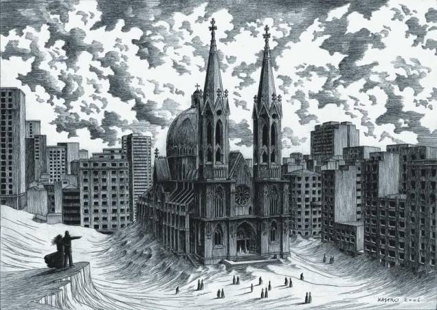 A Catedral II (2006), de Pedro de Kastro: o artista português exibe desenhos de nanquim sobre papel A Catedral II (2006), de Pedro de Kastro: o artista português exibe desenhos de nanquim sobre papel
