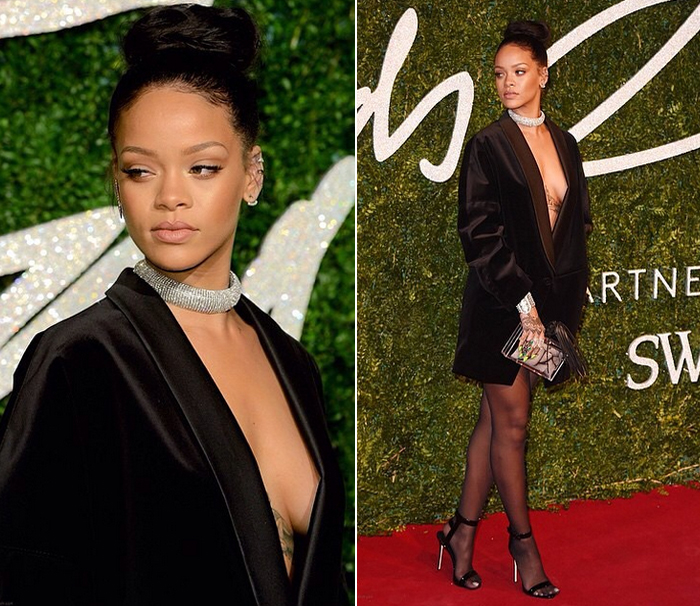 Rihanna ousa no figurino vestindo apenas blazer da estilista Stella McCartney
