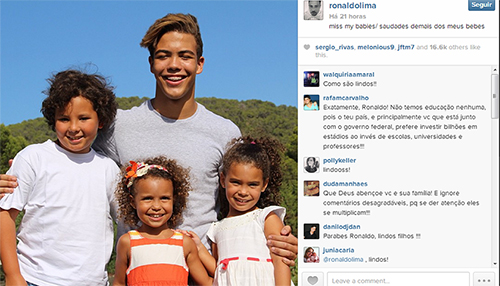 Ronaldo se irrita com ofensa aos filhos na internet: “Falta de educação”