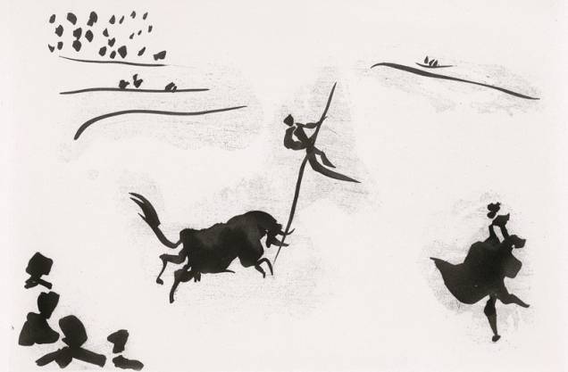 Convidado a ilustrar um livro sobre touradas, Picasso fez a série da qual faz parte Salto com la Garrocha Convidado a ilustrar um livro sobre touradas, Picasso fez a série da qual faz parte Salto com la Garrocha