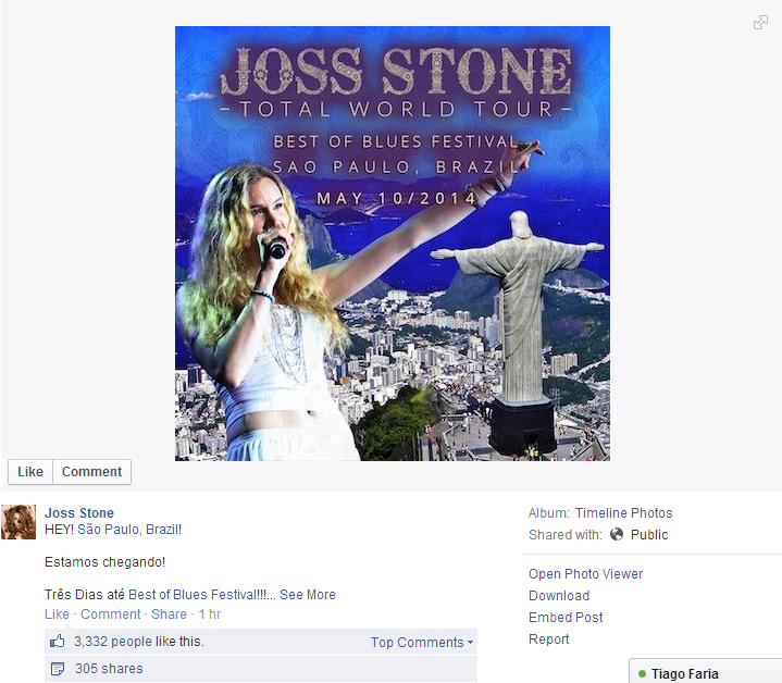 Joss Stone publica na web foto do Rio de Janeiro ao divulgar show em São Paulo