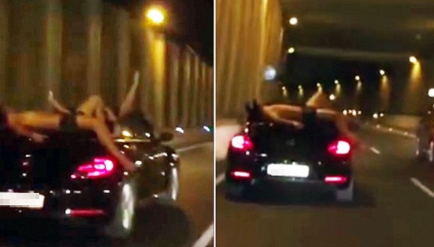 Turista é flagrado “cochilando” em cima de conversível à 120 km/h na Espanha; assista