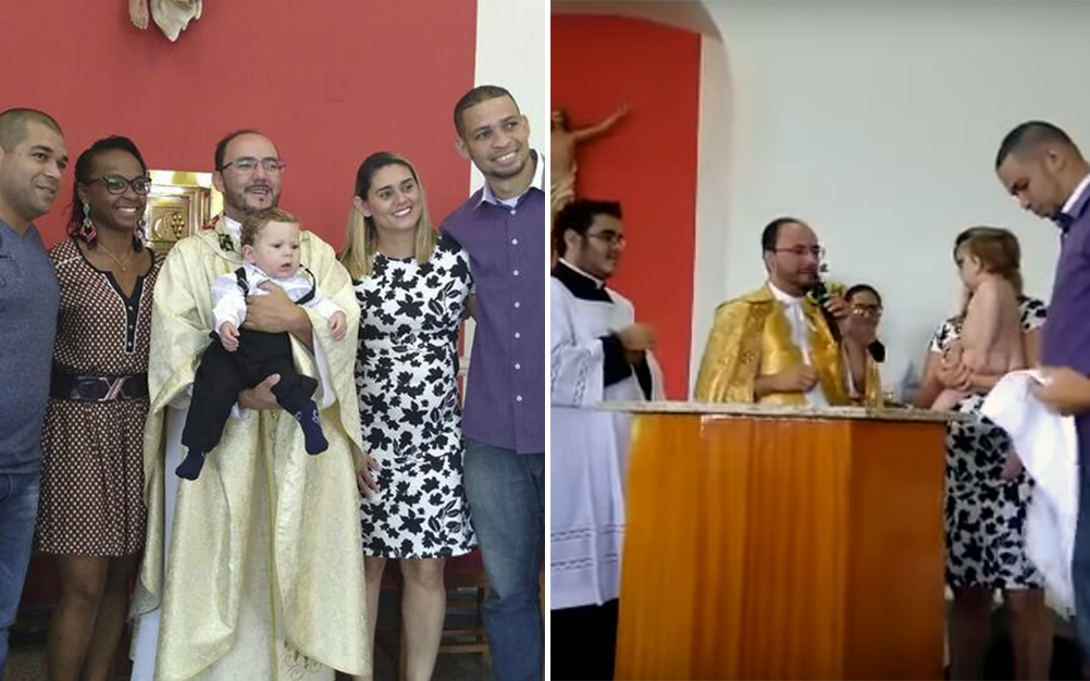 Reação inusitada de bebê durante batismo faz sucesso no Facebook