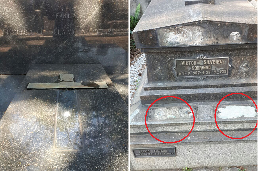 Placas de bronze são furtadas do Cemitério da Consolação