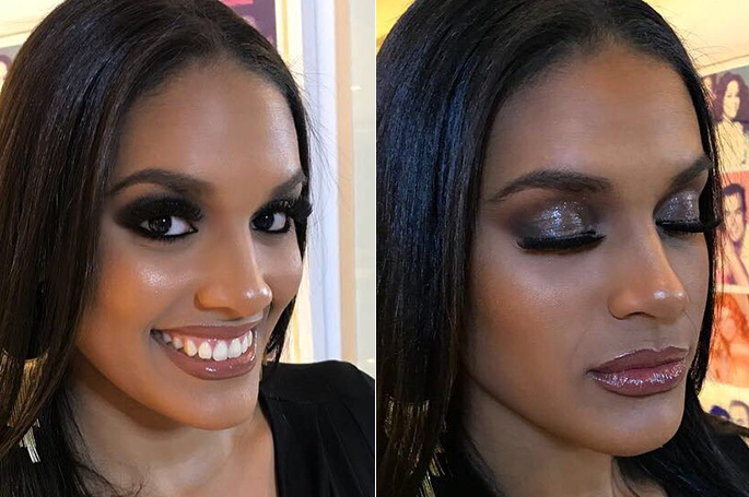 Uma sugestão de maquiagem para a pele negra com muito brilho