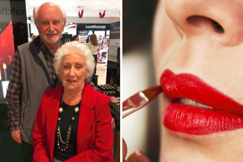 Este marido está aprendendo a fazer maquiagem para ajudar mulher