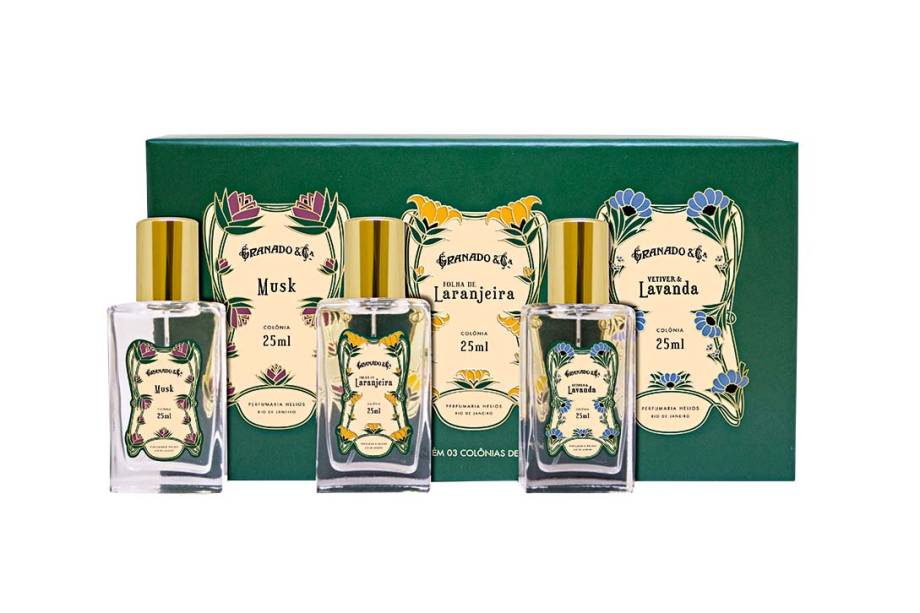 Três colônias (25 ml cada uma), R$ 88,00. Granado. Três colônias (25 ml cada uma), R$ 88,00. Granado.