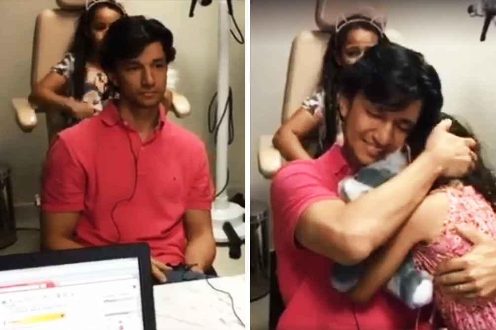 Pai ouve a voz da filha pela primeira vez após receber implante