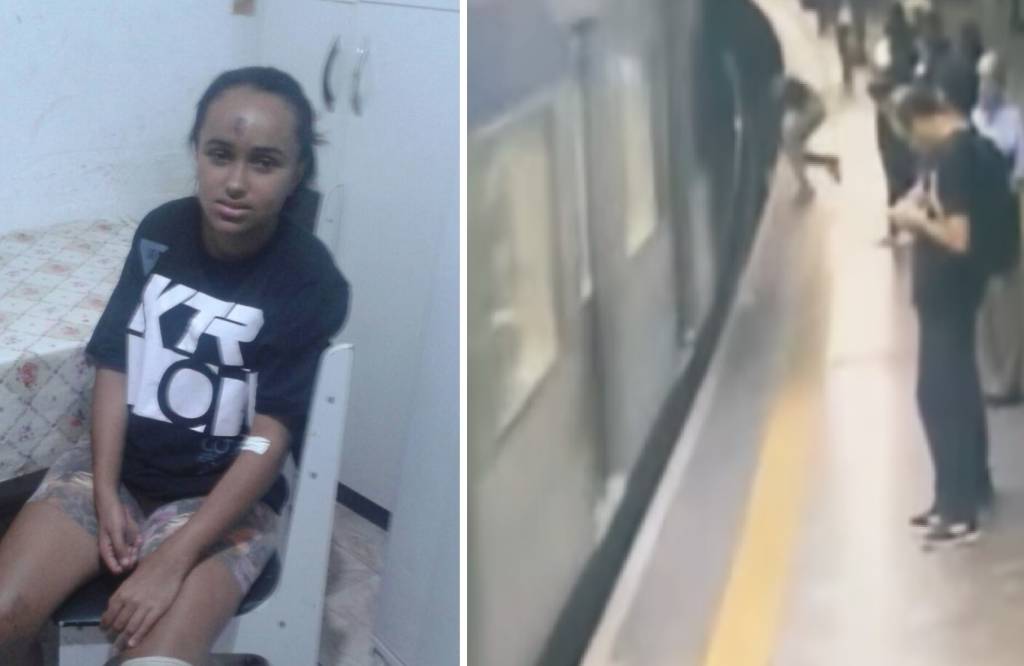 Mulher empurrada volta ao local de queda e se emociona