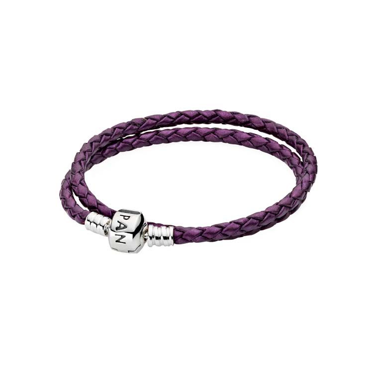PANDORA – Bracelete de couro tran+ºado roxo de duas voltas R$ 225,00.jpg