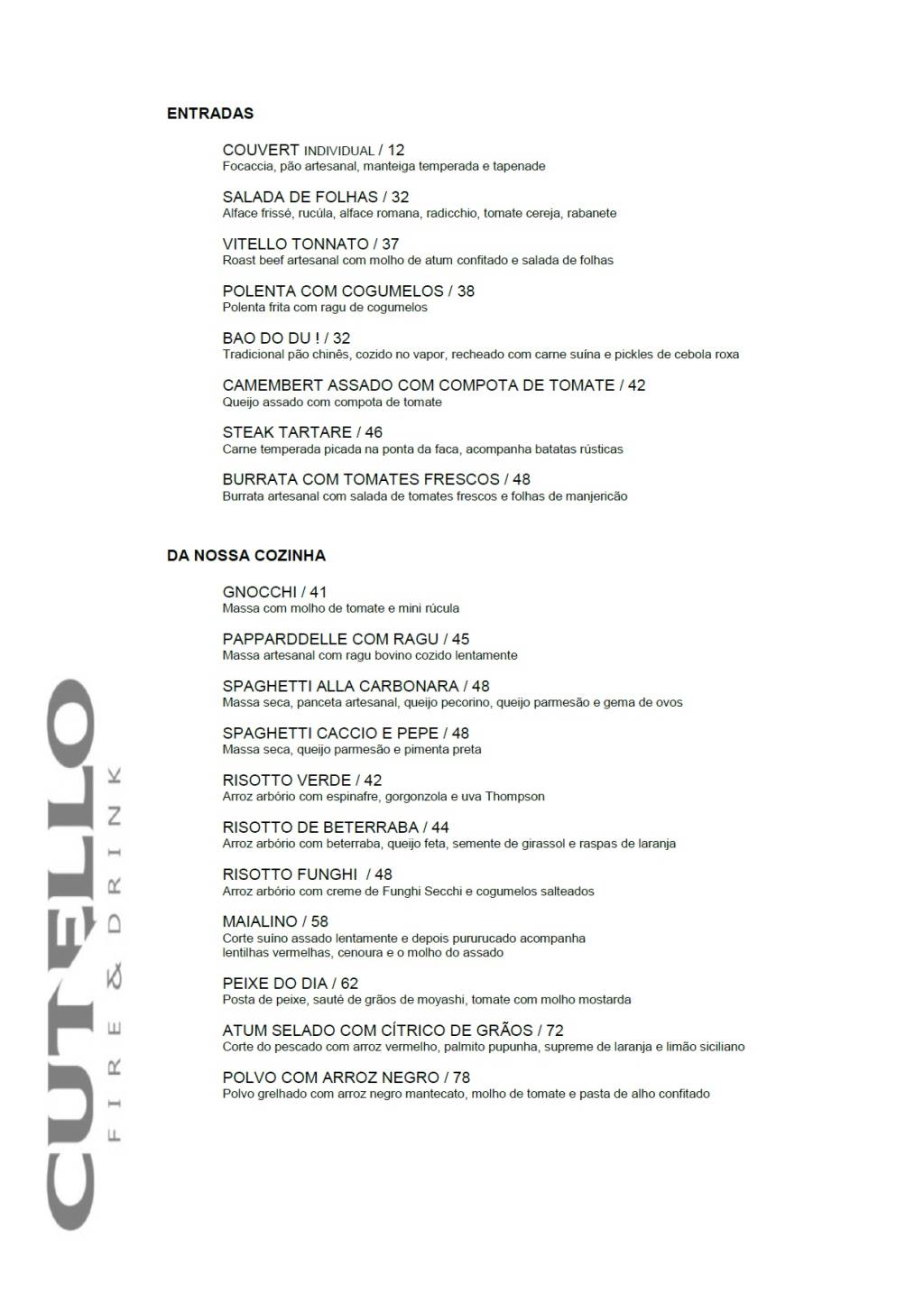 Cardápio Cutello Cardápio Cutello